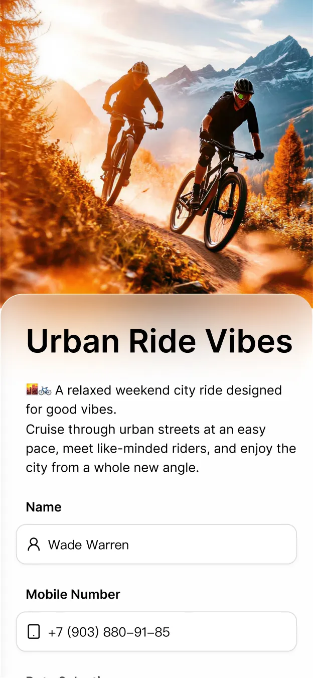 Cycling event registration form for group rides and activities preview