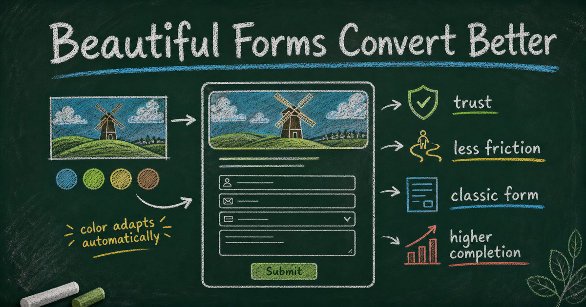 Chalkboard illustration of a classic form adapting colors from a header image to improve trust and completion