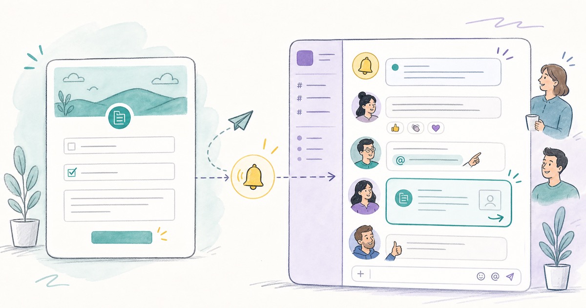 Form submission alert flowing into a team chat window where teammates can review and respond quickly