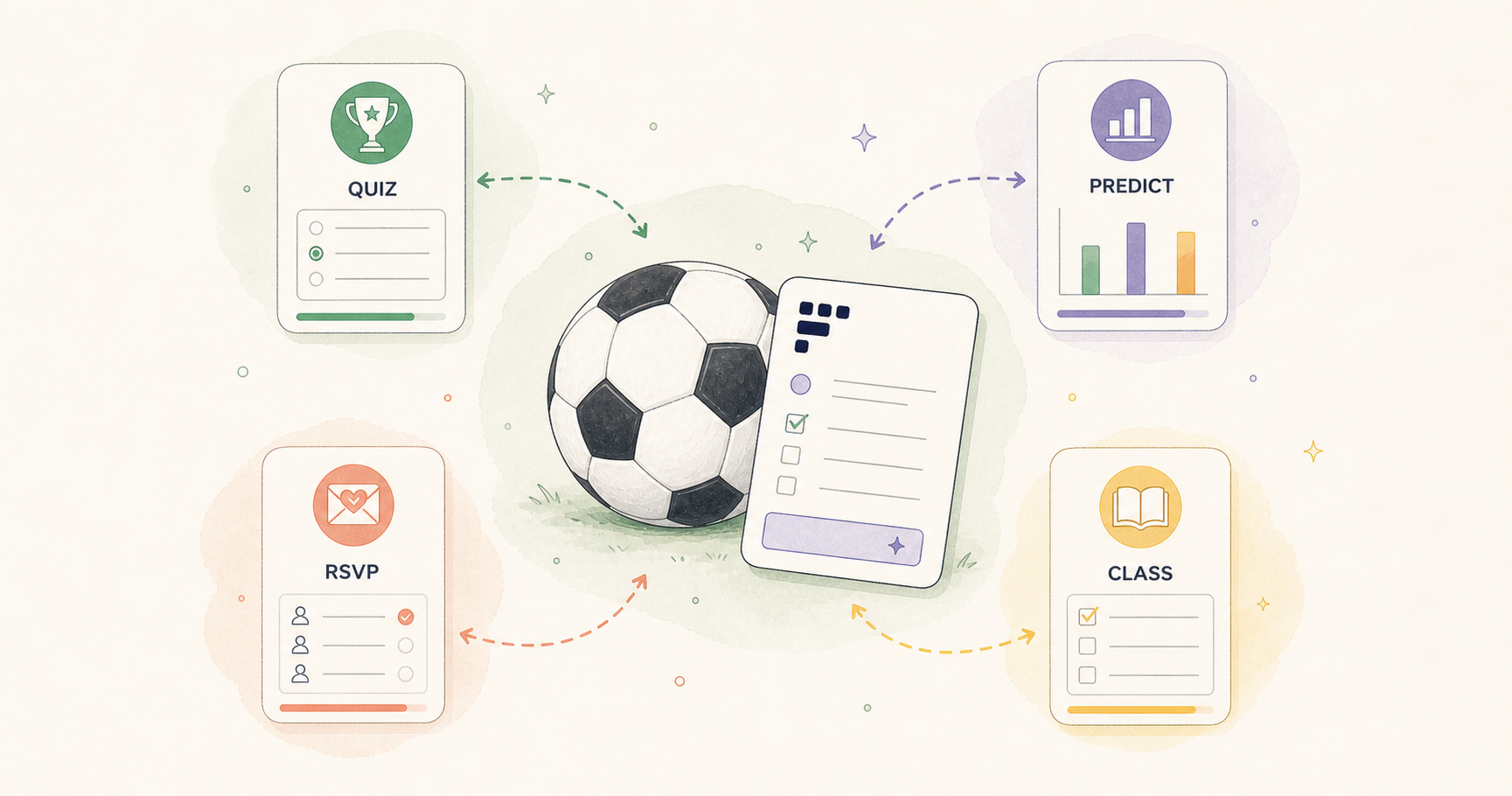 Football and FormHug form connected to World Cup quizzes, prediction polls, RSVPs, and classroom activities