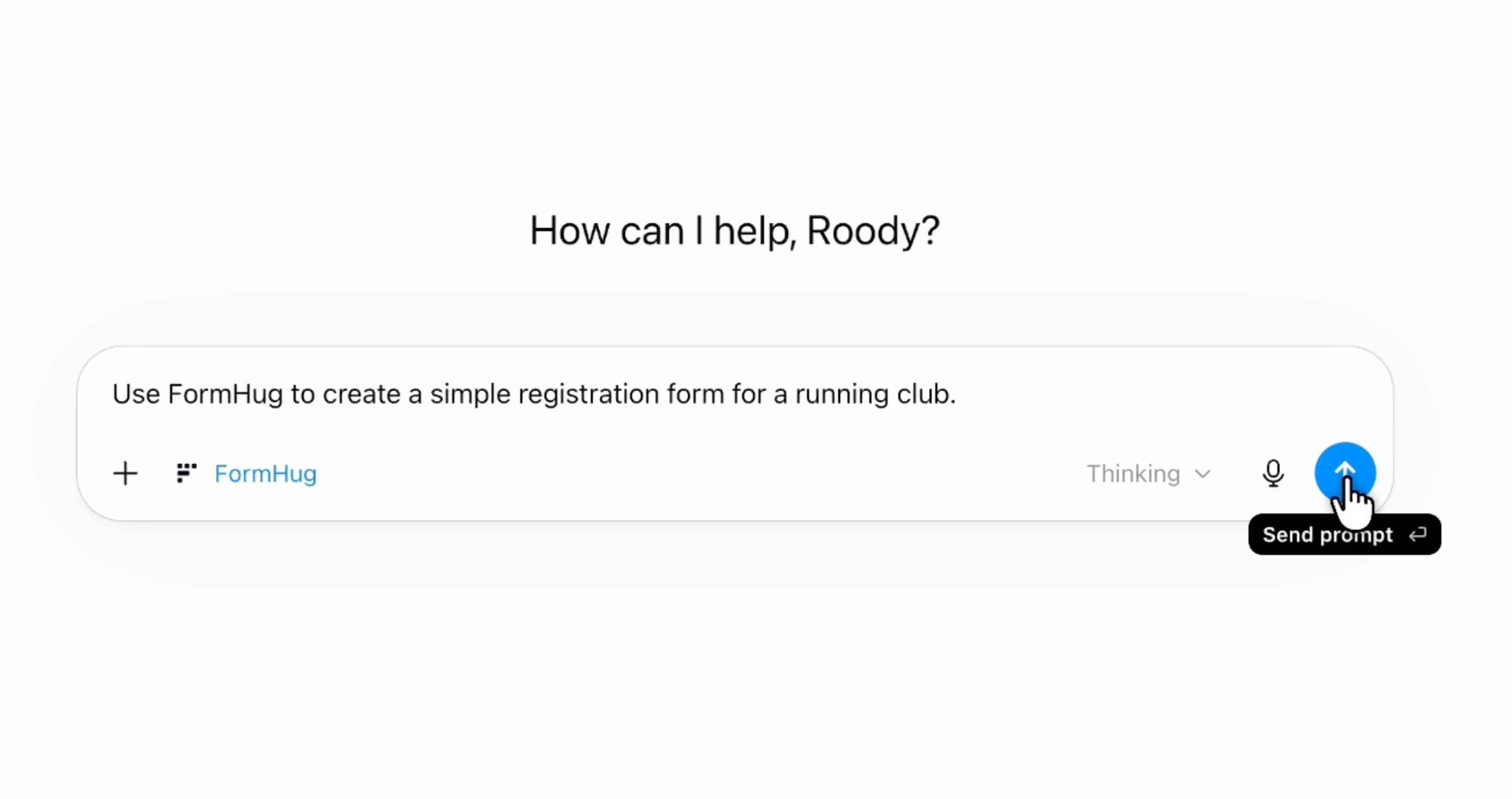 ChatGPT prompt asking FormHug to create a running club registration form